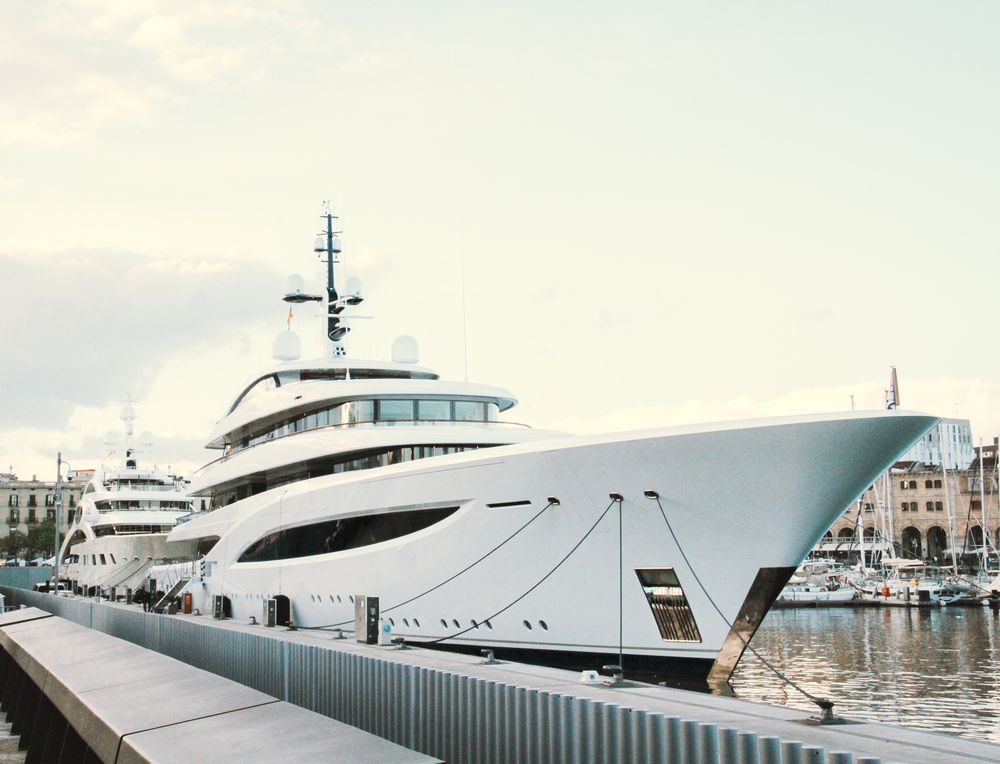 Superyacht berthed at Marina Port Vell, Barcelona